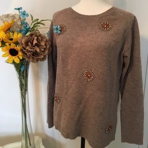 SOLDBrown Tweed like Sweater with Jeweled Details.